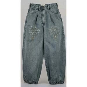 Meadows 6 Murselis Jeans Baggy Barrel Wide Leg Pants High Waisted Embroidered